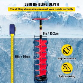 VEVOR Ice Drill Auger, Nylon Ice Auger, Ice Auger Bit, Auger Drill with Extension Rod,Auger Bit w/Drill Adapter,Top Plate & Blade Guard for Ice Fishin (Extension Rod Length: 11.8"/30 cm, Auger Diameter: 6 inch)